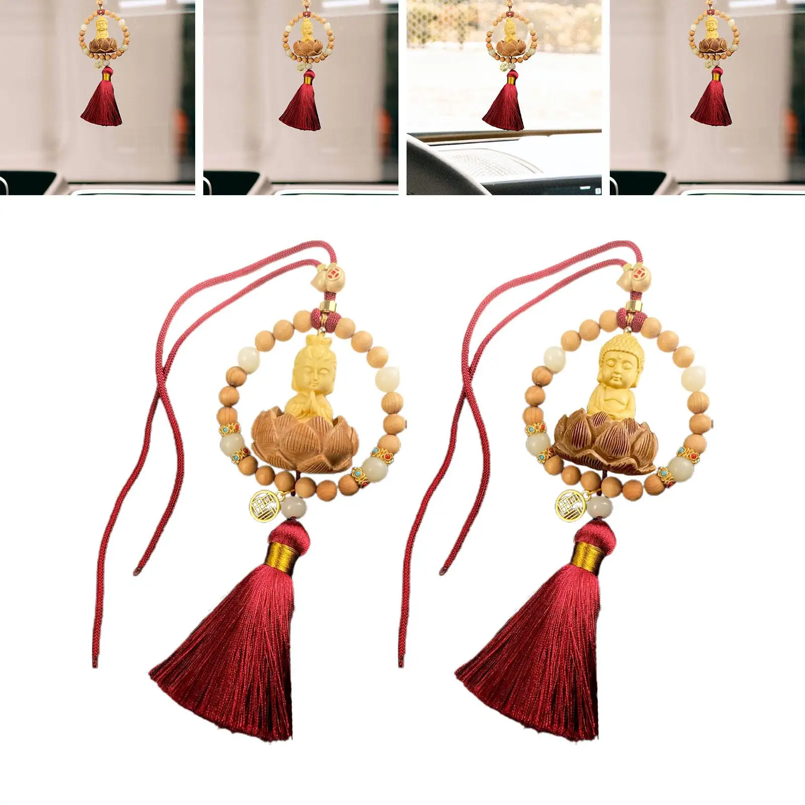 Buddha Small Figurine Gift Decorative Car Rearview Mirror Charm Pendant Auto Interior Decoration for Wall House Door Window