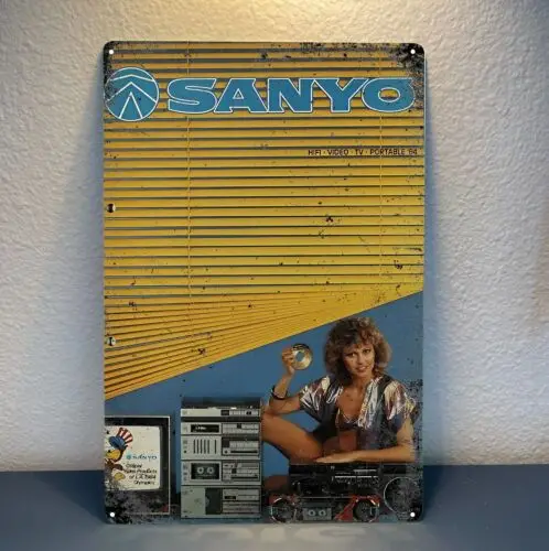 

Sanyo винтажный аудиофил Hi-Fi-видео-ТВ 1984 металлический постер-20x30 см жестяной знак