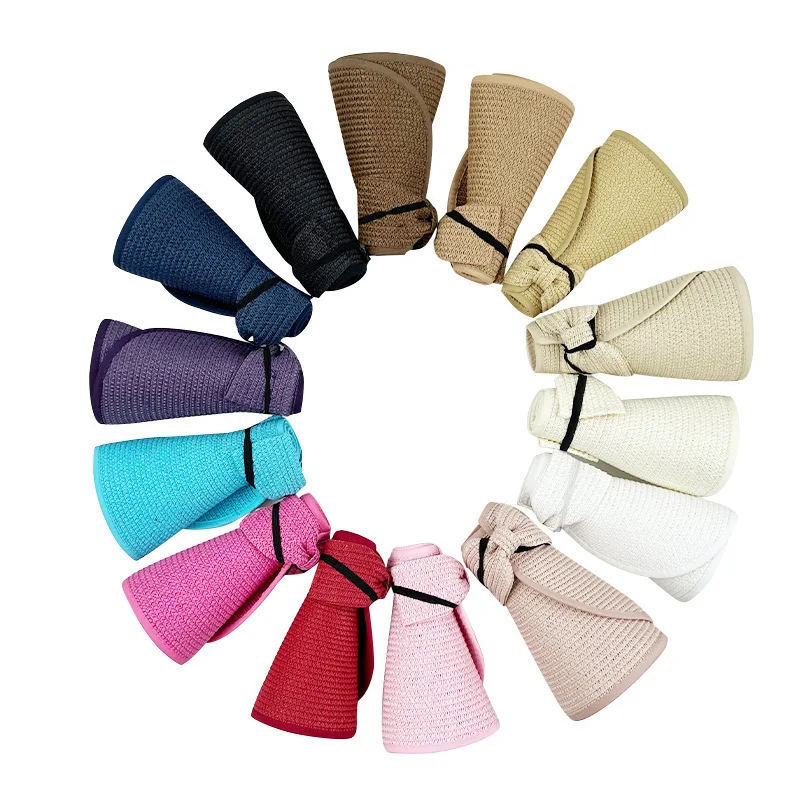 Women Summer Visors Women Summer Visors Hat Foldable Wide Large Brim Bowknot Empty Top Straw Hats Beach UV Protection Caps