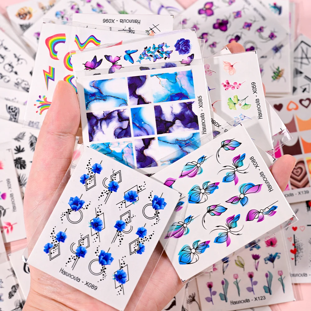 30pcs Mixed Water Transfer Nail Decals Flower/Leaves/Butterfly/French Nail Stickers 6.5*6cm Floral Water Nail Tattoo Stickers 3