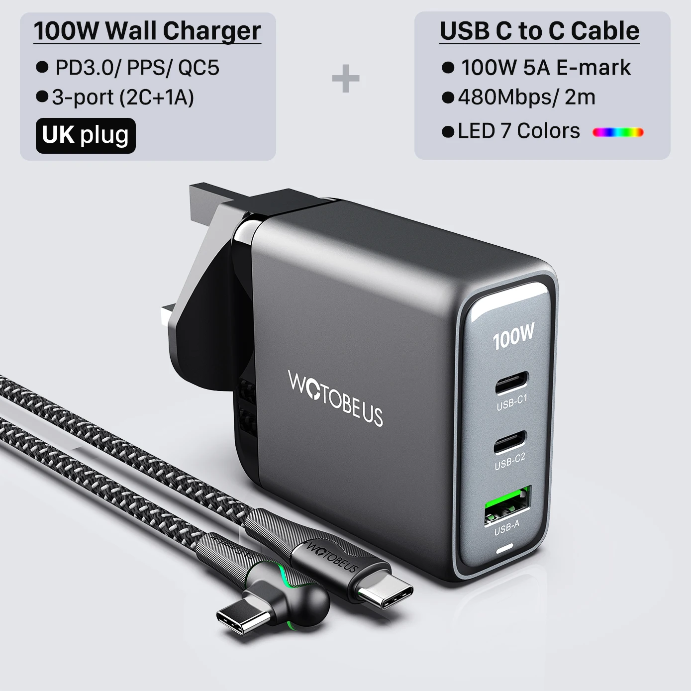 ตัวเลือกสินค้า ชาร์จไฟ USB-C กำลังสูง 100W สำหรับทุกอุปกรณ์