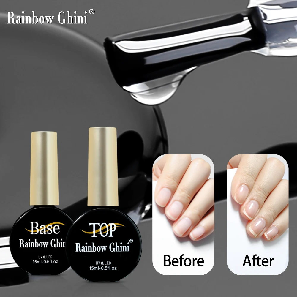 Rainbow Ghini 15ml Superbright Top Coat y Base Coat UV Gel First Nail Primer Polish without Sticky Layer No Wipe for Lamp nail polish