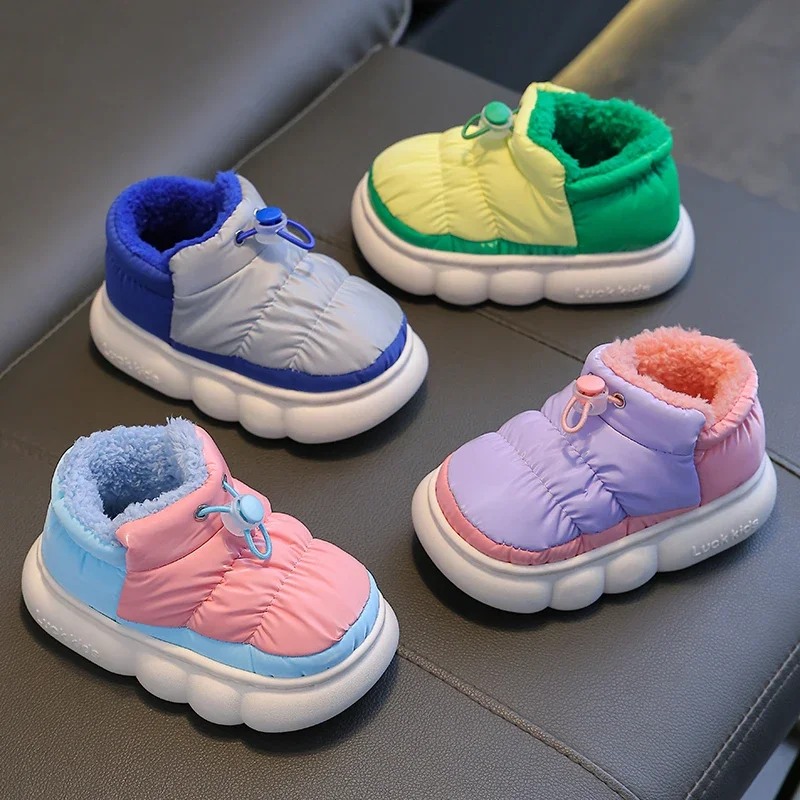 kids slippers plush slippers cotton slippers Winter Waterproof Cotton Slippers Children's Cartoon Non-slip Soft Sole Kids Boys Girls Heel Wrap Warm Plush High Home Shoes