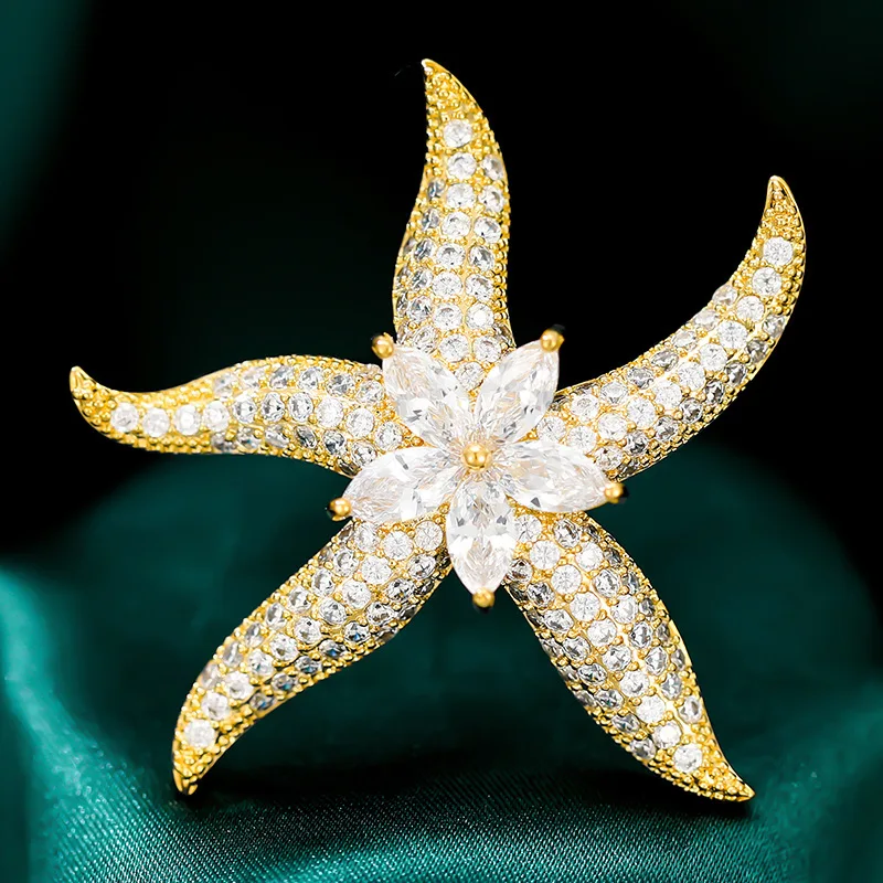 

Fashion Micro-encrusted Zircon Creative Starfish Exquisite Brooch Pin Suit Accessories Gift TB257