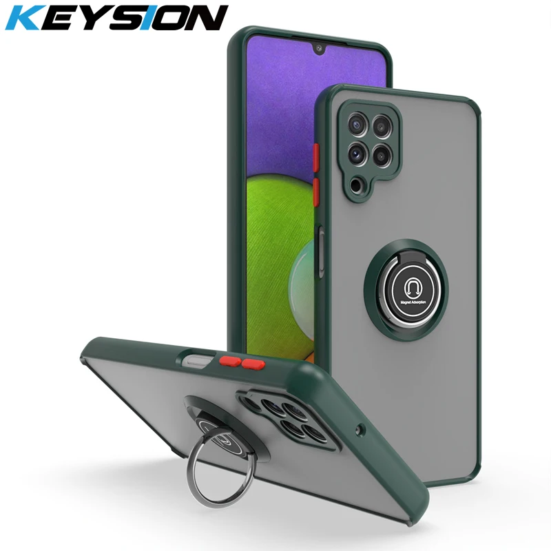 KEYSION Fashion Matte Hülle für Samsung A12 A22 A42 A22S 5G Transparent Ringständer Stoßfeste Telefonabdeckung für Galaxy M32_voghion.com