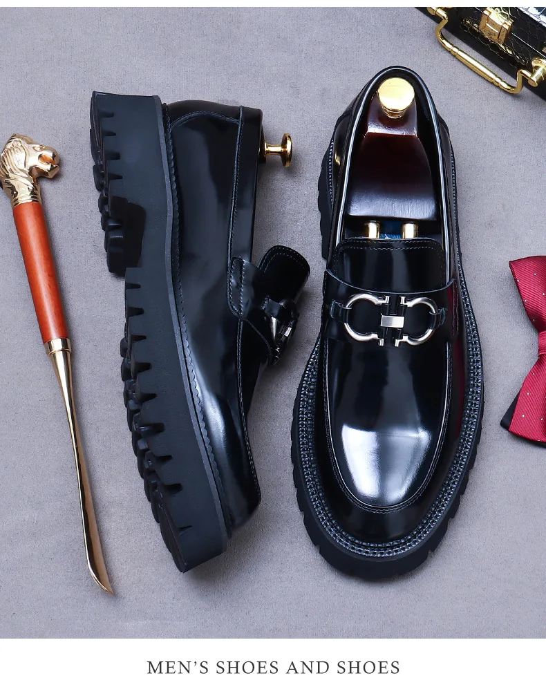 New Shoes men, buckles, leather build, bright colors, style, high-grade marriage, thick-soled increase, large size 46, love