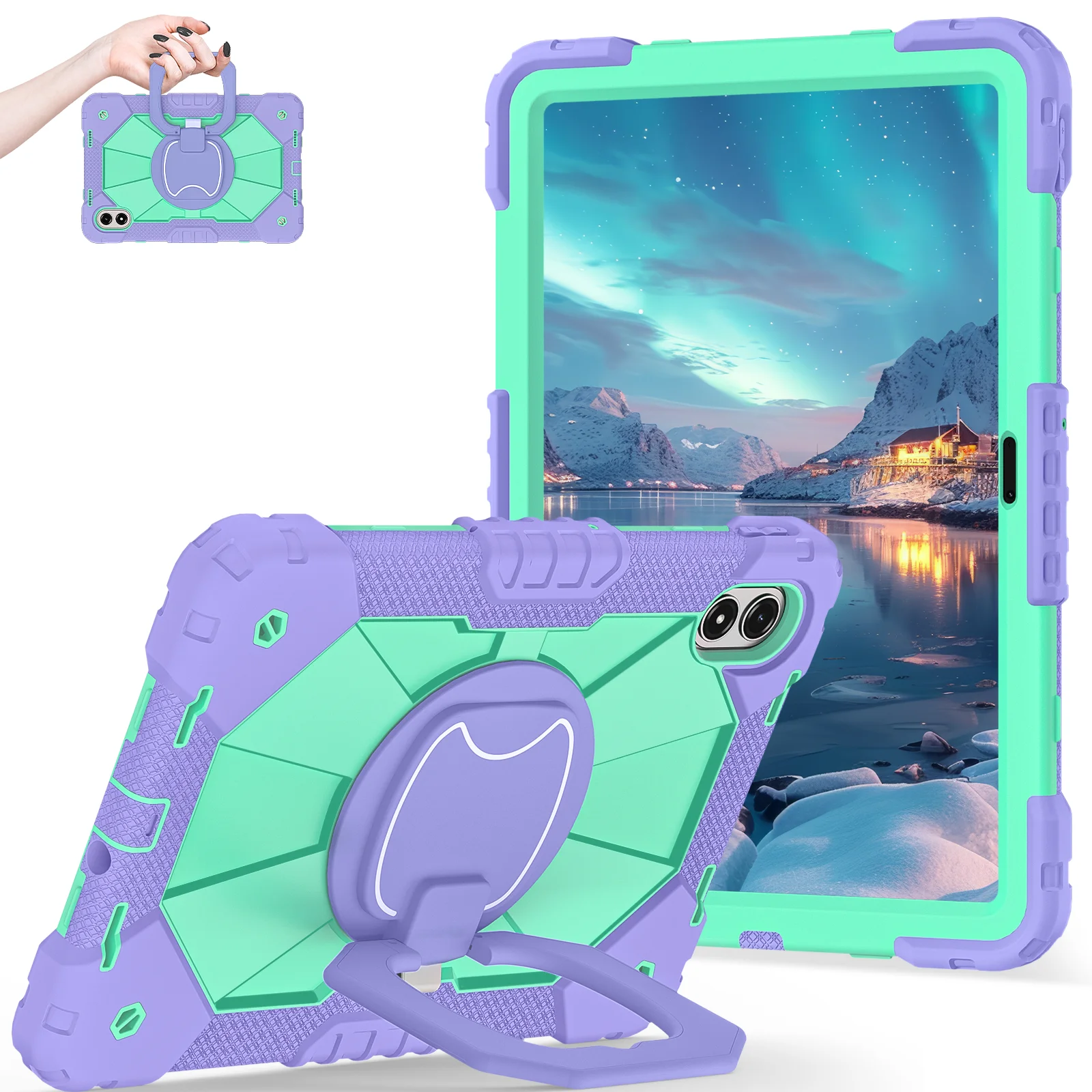 Enhanced Shockproof Tablet Case with Handle Rotation Stand and Hard Cover