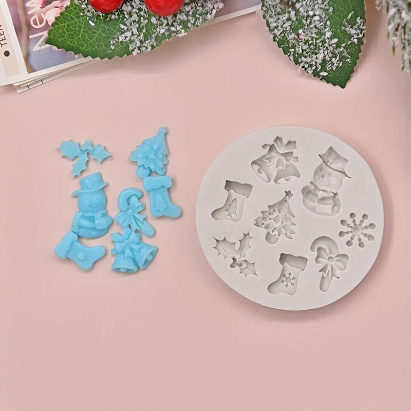 2pcs Festive Christmas Silicone Baking Mold with Bell, Tree, Snowman & Gift Designs - Ideal for DIY Cookies, Chocolates