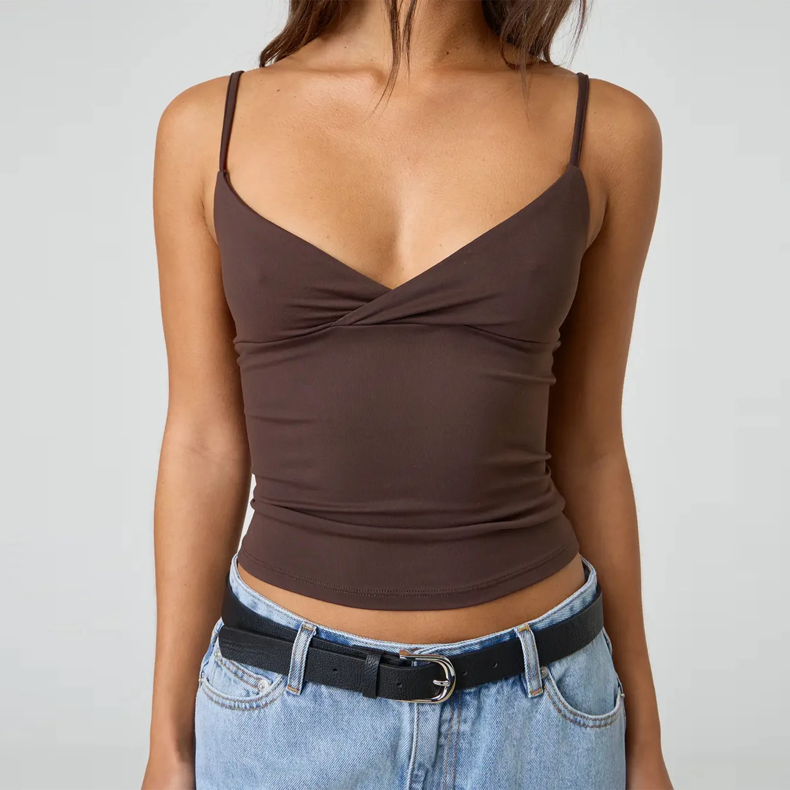 Y2k Clothes Women's Summer Cropped Cami Tops Sleeveless Open Back V Neck Solid Color Slim Fit Tank Tops 1