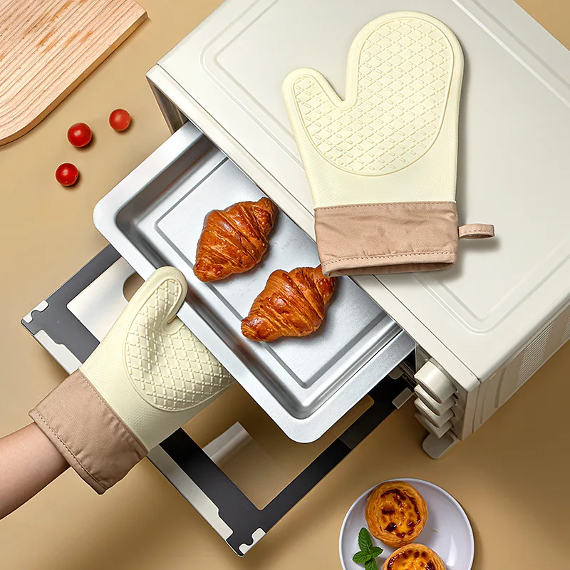 1PCS Oven Gloves Silicone High Temperature Resistant Anti-burn Non-slip Kitchen Microwave Baking Dessert Tools
