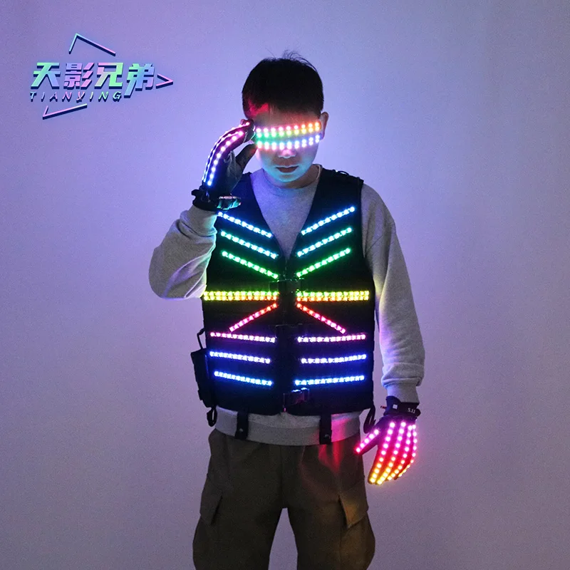 컬러 LED 발광 전술 조끼, KTV 공연 조끼, 틱톡 라이브 방송, 형광 안경 무대 DJ 전술 소품