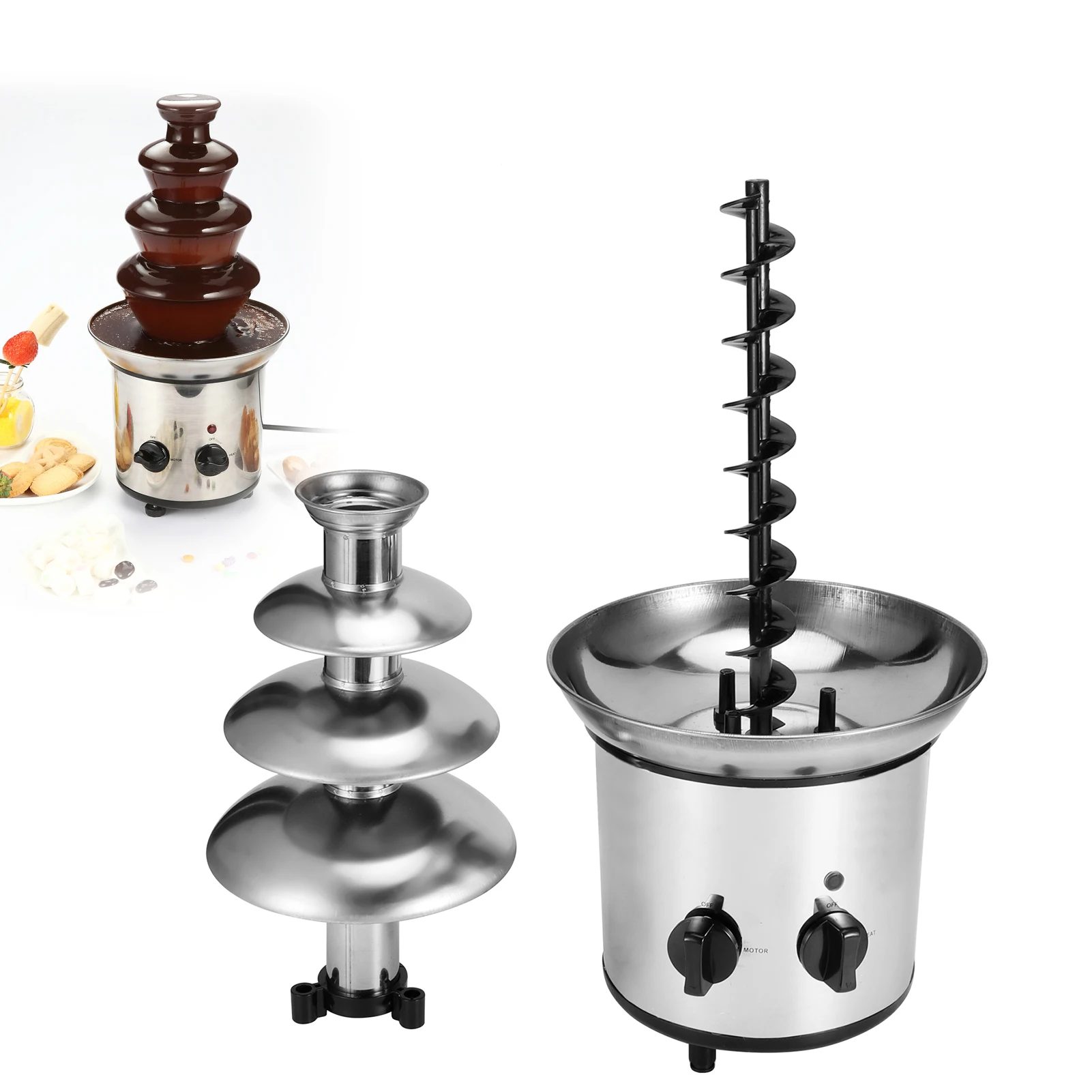 Chocolate Fountain 4 Tiers Electric Melting Machine Fondue Pot Set for Chocolate Candy Ranch Nacho Cheese 220V