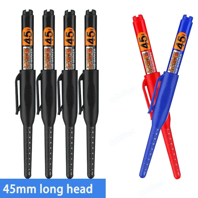 8PCS 45mm Tip Waterproof Long Head Marker Pen Quick-Dry Ink Woodworking Black Red Blue Long Head Nib Deep Hole Tile Carpenter 5