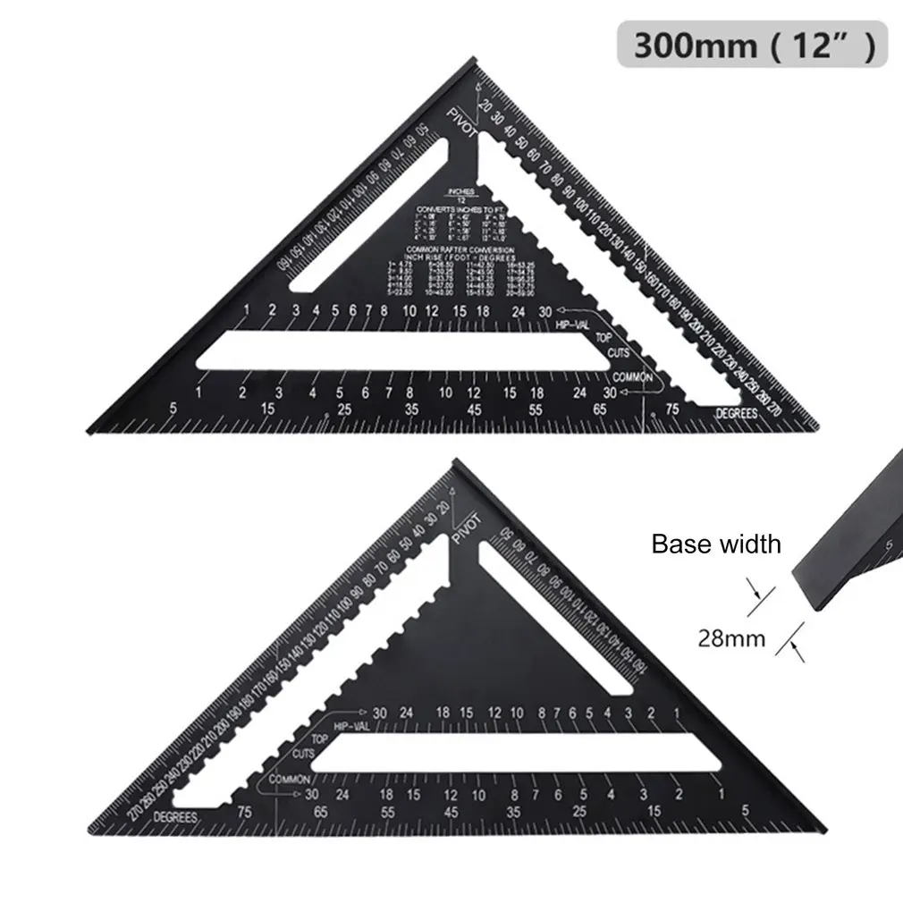 Angle Ruler Metric Aluminum Alloy Triangular Measuring Ruler Woodwork Speed Square Triangle Angle Protractor