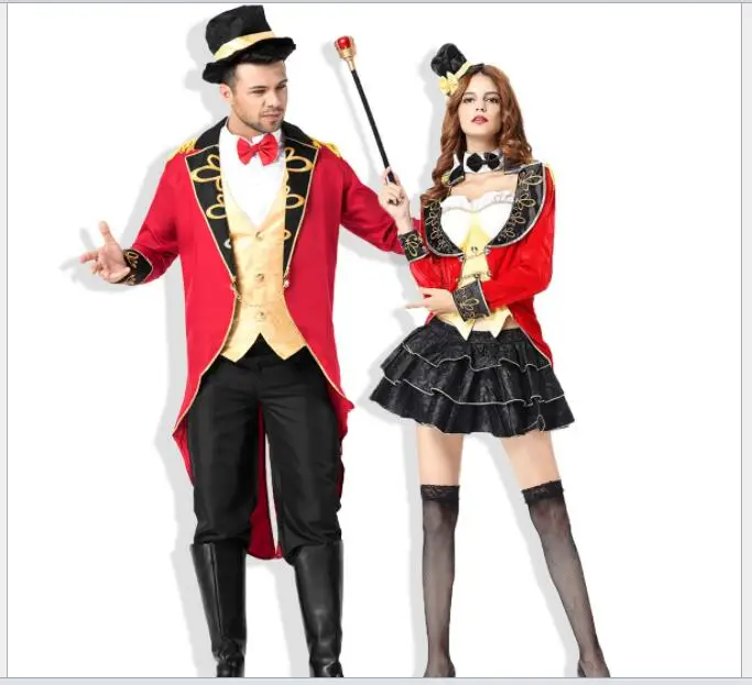 Adult Womens Red Ringmaster Costume Fancy Dress Circus Party 