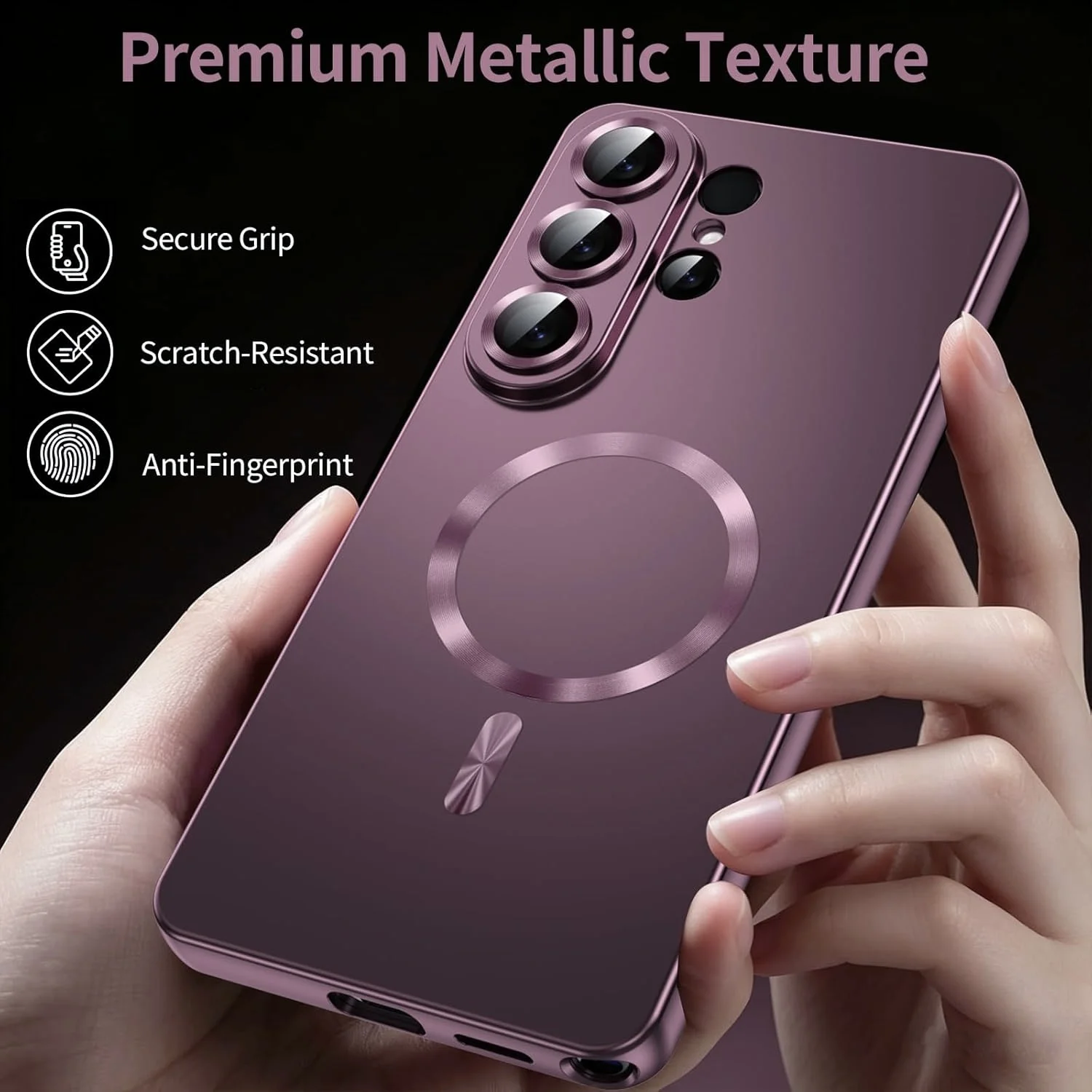 Magnetic Metallic Glossy Luxury Shockproof Slim Phone Case with Screen & Camera Protector