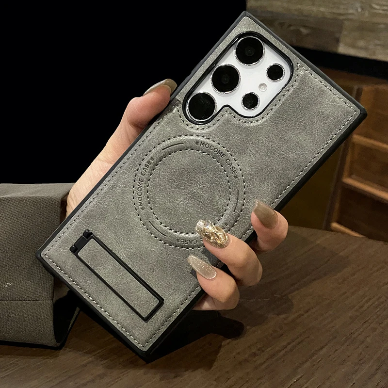 Luxury Leather Magnetic Fold Stand Holder Case For Samsung S26 S25 S24 Ultra S23 Plus S22 Wireless Charge Shockproof Soft Cover — view 2