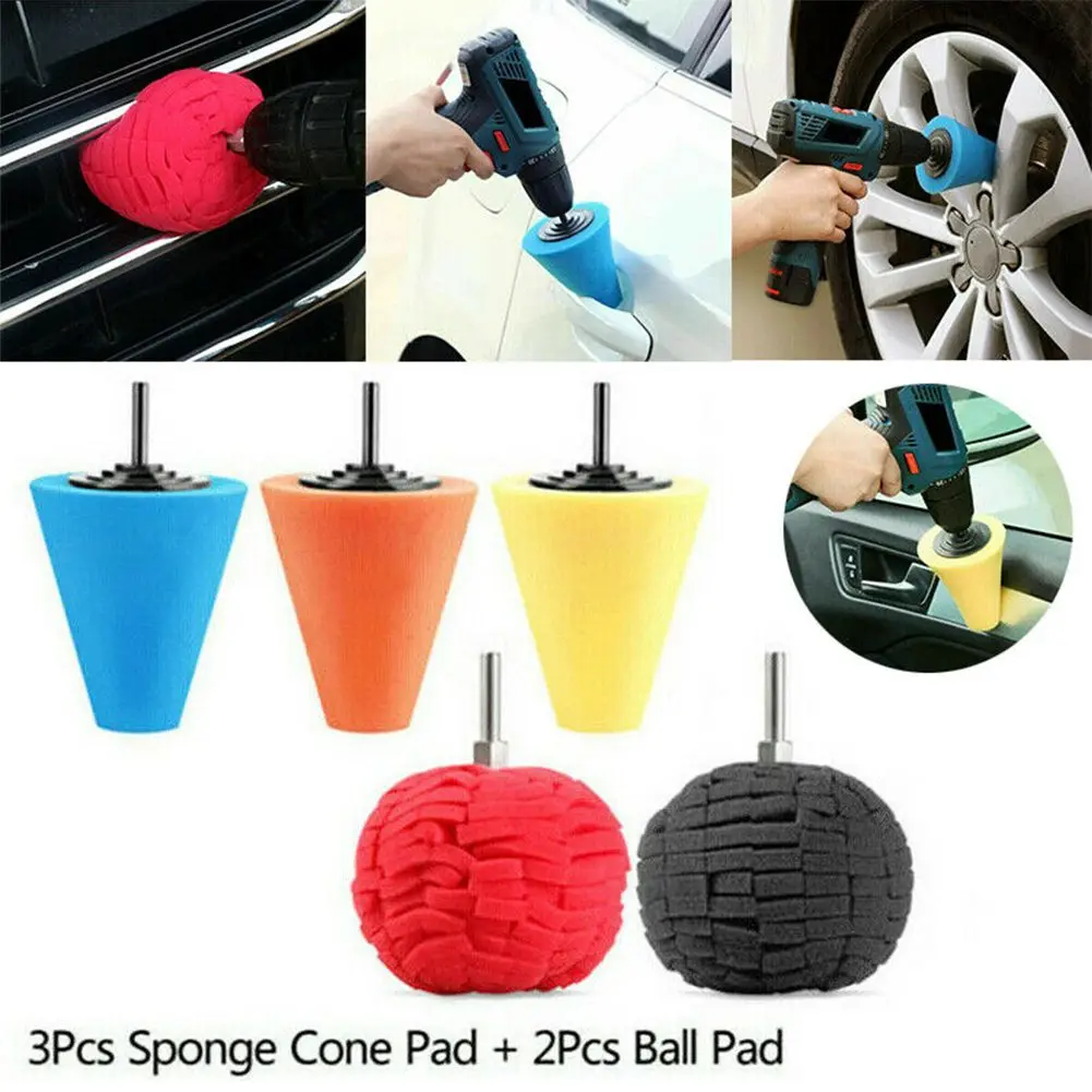 

3/5Pc Car Buffing Polishing Sponge Pad Foam Cone Polishing Wheel Drill Polishing Sponge Pads For Cordless Electric Drill Rotary