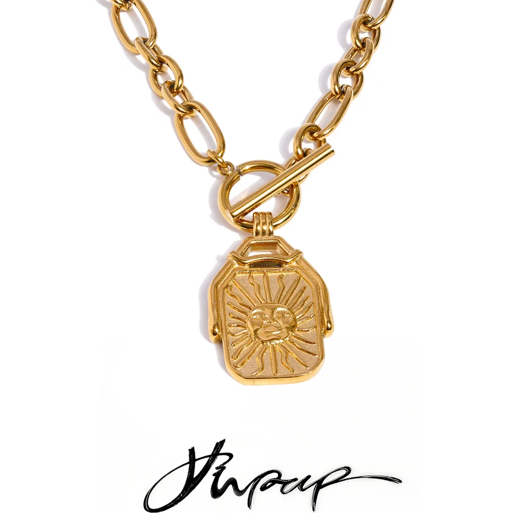 Yhpup Rectangle Double-Sided Sun Moon Pendant Necklace
