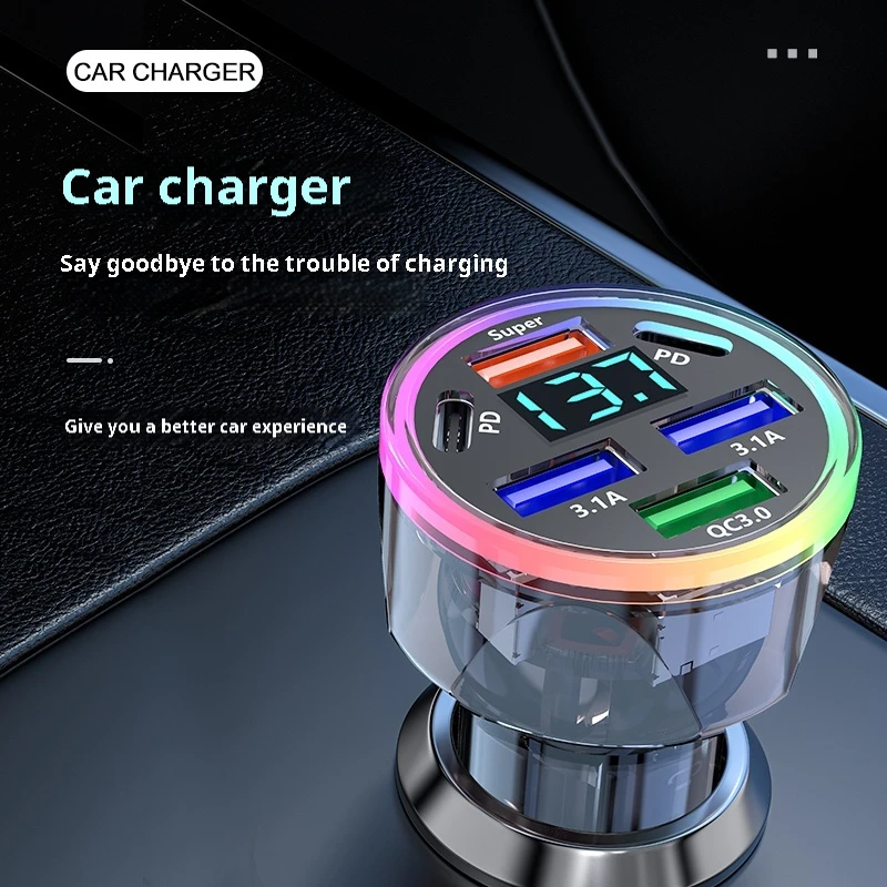 USB C Car Phone Charger Dual PD 4 in 1 with Voltage Display Super Fast Charge Adapter QC 3.0 for iPhone Xiaomi Oppo Vivo Samsung