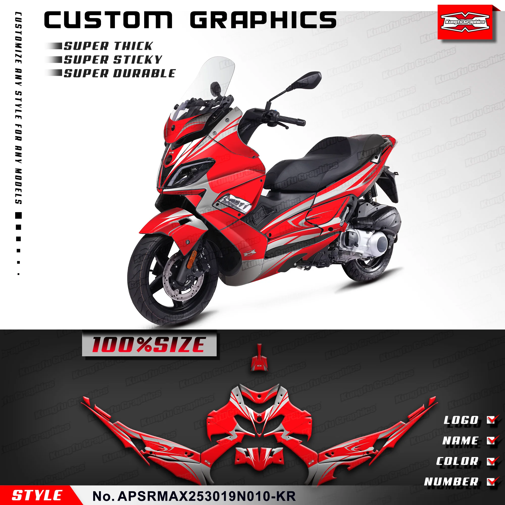 

KUNGFU графические наклейки для мотоциклов, ламинированные наклейки для Aprilia SR MAX 250 300 2019, APSRMAX253019N010-KR