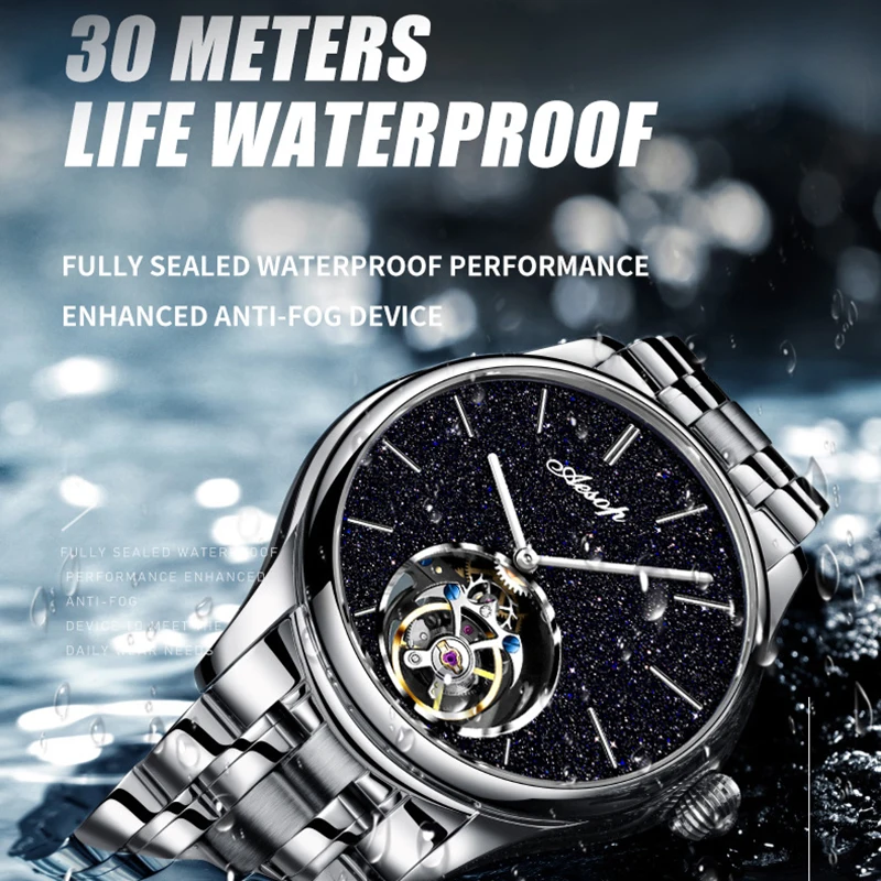 AESOP Waterproof Tourbillon Wristwatches 100% Real Diamond Flying Skeleton Mechanical Watches For Men 5Bar Hollow Sapphire Clock 5