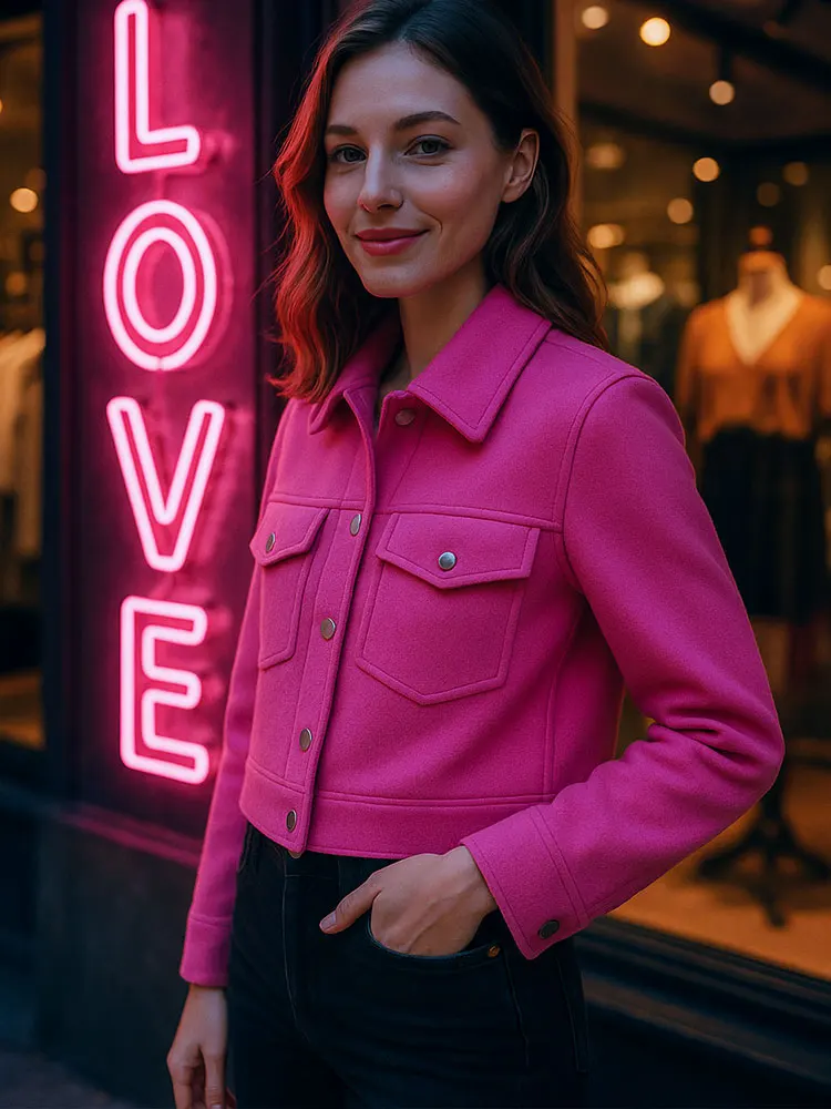 HH Women Vintage Solid Coat Front Pocket Long Sleeve Turn-Down Collar Bomber Jacket Autumn Casual Office Lady Outerwear