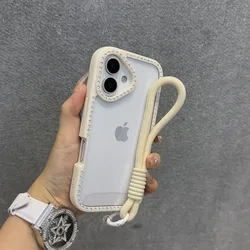 Radiant Bling Diamond Clear Phone Case with Wristband Lanyard Cover - iPhone 12 Pro Max (Antique White)