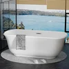 67" Acrylic Freestanding Bathtub, Deep Contemporary Soaking Tub With Chrome Overflow and Pop Up Drain, Oval Shape Bathtub, White 1