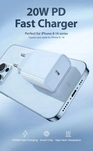 Cargador rápido de 20W For iPhone 11, 14, 13, 12 Pro Max Plus
