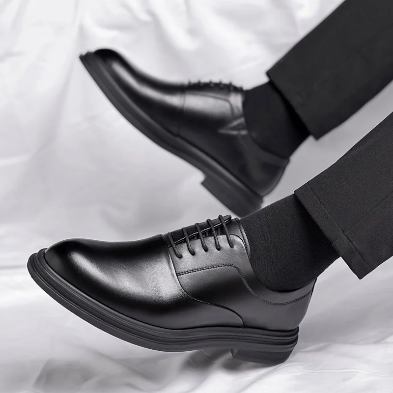 Business Men Oxford Leather Elevator Shoes Lift Sole Man Height Increase Insole 6CM Office Daily Life British