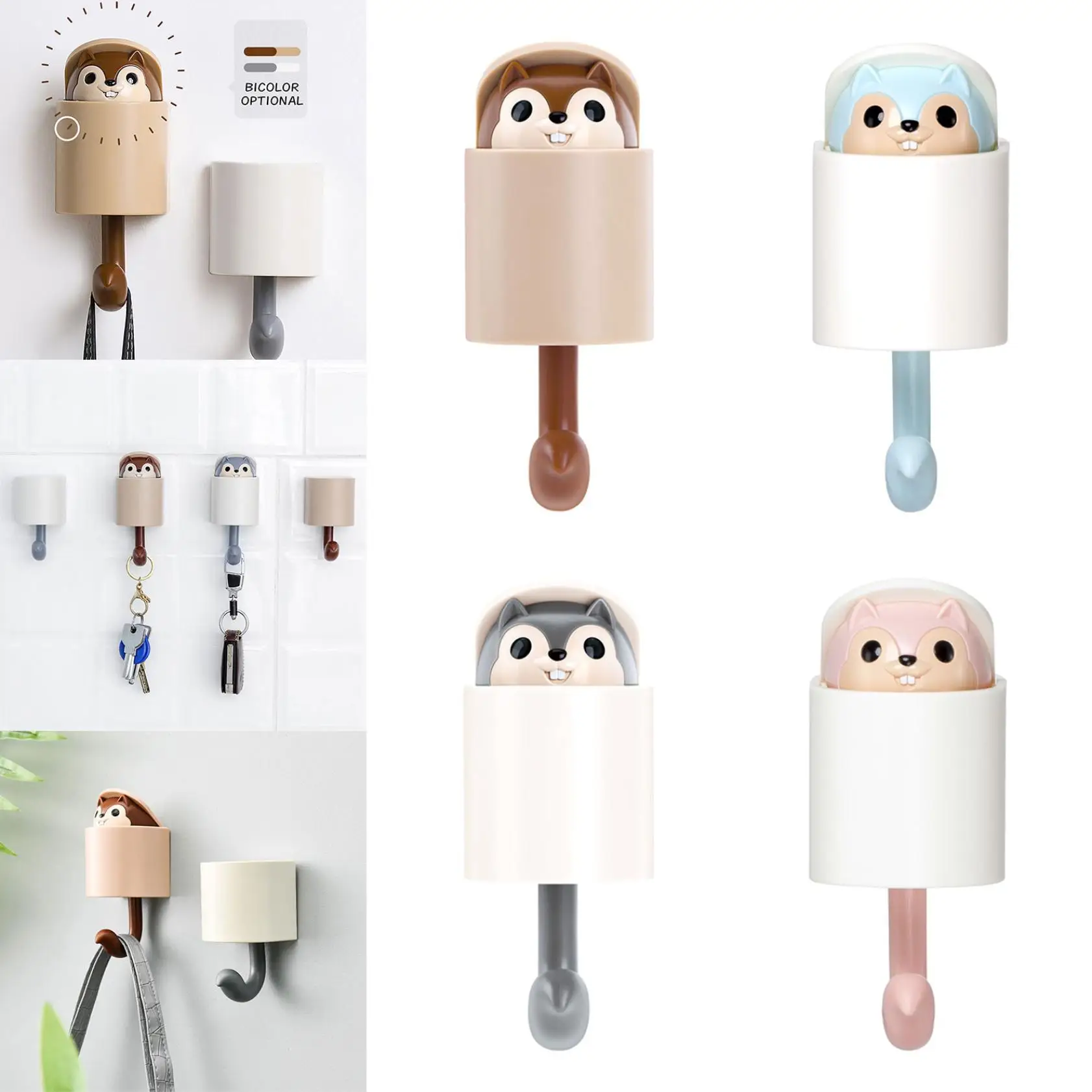 Gancio Da Parete Appiccicoso Tipo Scoiattolo Portachiavi Da Parete Con Scoiattolo Sorridente Pop-Up Gancio Creativo Con Forte Gancio Da Parete Adesivo