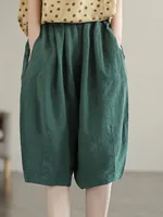 Cotton Linen Loose Thin Women's Five-Point Pants High Waist Harlan Trousers ort Wide Leg Casual Summer Slimming orts
