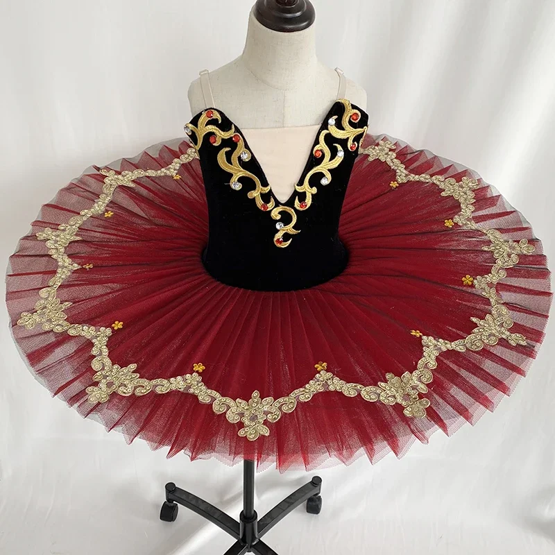 

Children Black Burgundy Professional Ballet Tutus Women Performance Costume Pancake Tutu Girls Paquita