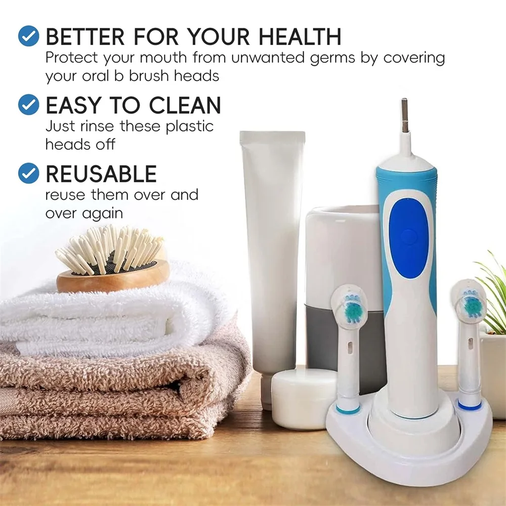 Toothbrush Stand Base and 4 Pcs Replacement Brush Head Dustproof Protective Covers Compatible with Oral B Electric Toothbrushes
