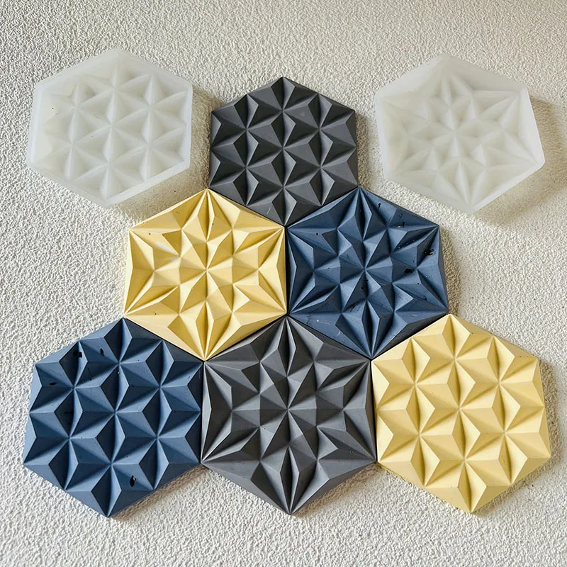 기하학적 코스터 시멘트 몰드 육각 벽 타일 배경 석고 실리콘 몰드, DIY 벽 장식, 클레이 송진 몰드, 2 개/세트
