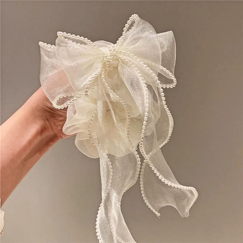 Band Dickdarm Haar Ring Organza Perle Bogen Knoten Kopf Seil Koreanische Fee JK Nette Kopfbedeckung Zubehör für Frauen Mädchen