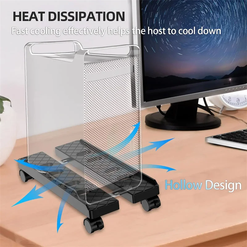 Computer Stand Mobile PC Tower Adjustable Shelf CPU Holder