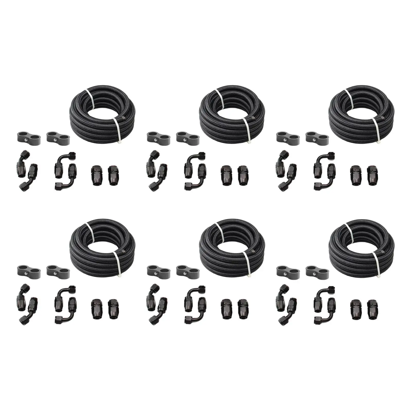 Nylon Braided Fuel Hose Set 6Pcs Swivel Hose Ends Fitting Black Oil Cooler Adapter Fit for Pump Gas Transmission Fluid Oil