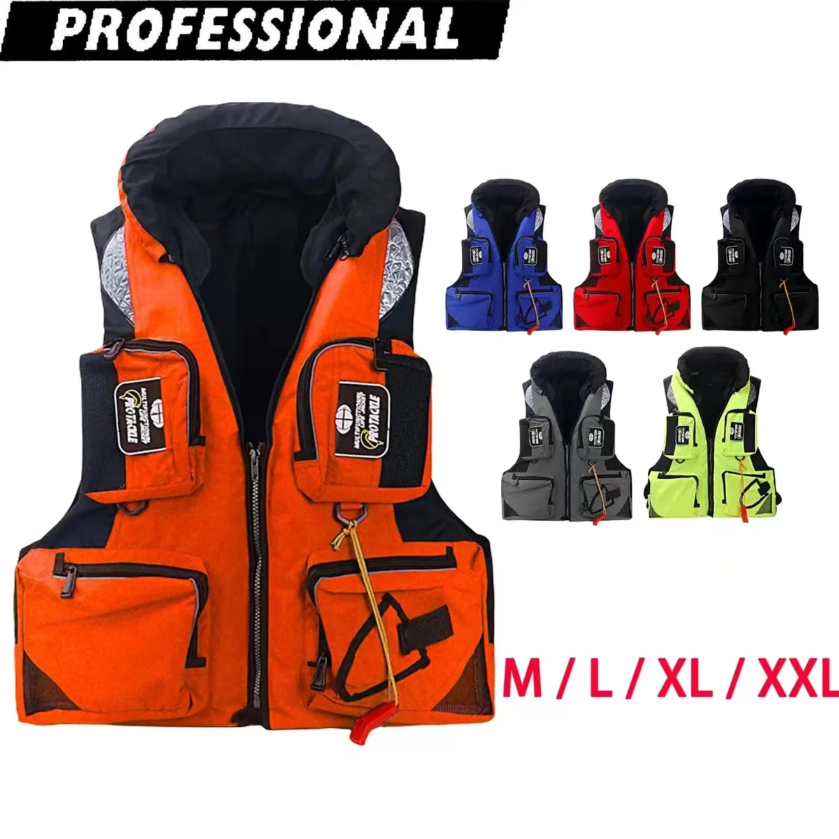 Adult Life Vest For Fishing Kayak Accessories Water Skiing Surf Driftiing Swimming Sports Safety Jacket Reflective Lifeguard XXL