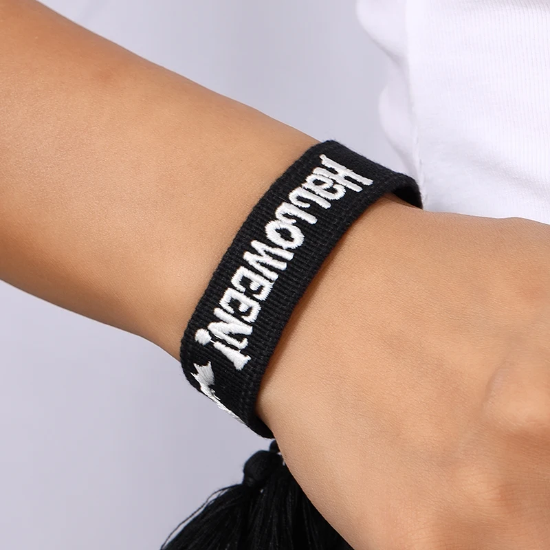 Aihua Mode Stickerei Gestrickte Gewebte Kürbis Halloween Armbänder Handgemachte Einstellbare Geflochtene Armbänder Halloween Schmuck Geschenke – Detail 5