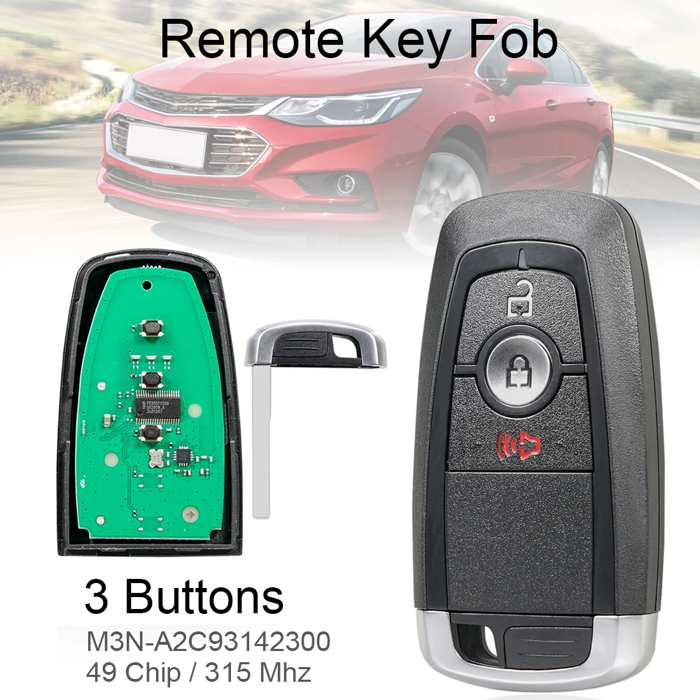 3 Buttons 315MHz Keyless Smart Remote Car Key Fob 49Chip  M3NA2C93142300 for Edge Explorer F-150 F-250 F-350 F-450 F-550