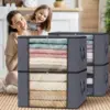 4 stackable clothing storage bags, used for organizing bedrooms, closets, home organizing and storage with covers, gray, black 2