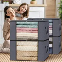 4 stackable clothing storage bags, used for organizing bedrooms, closets, home organizing and storage with covers, gray, black 2