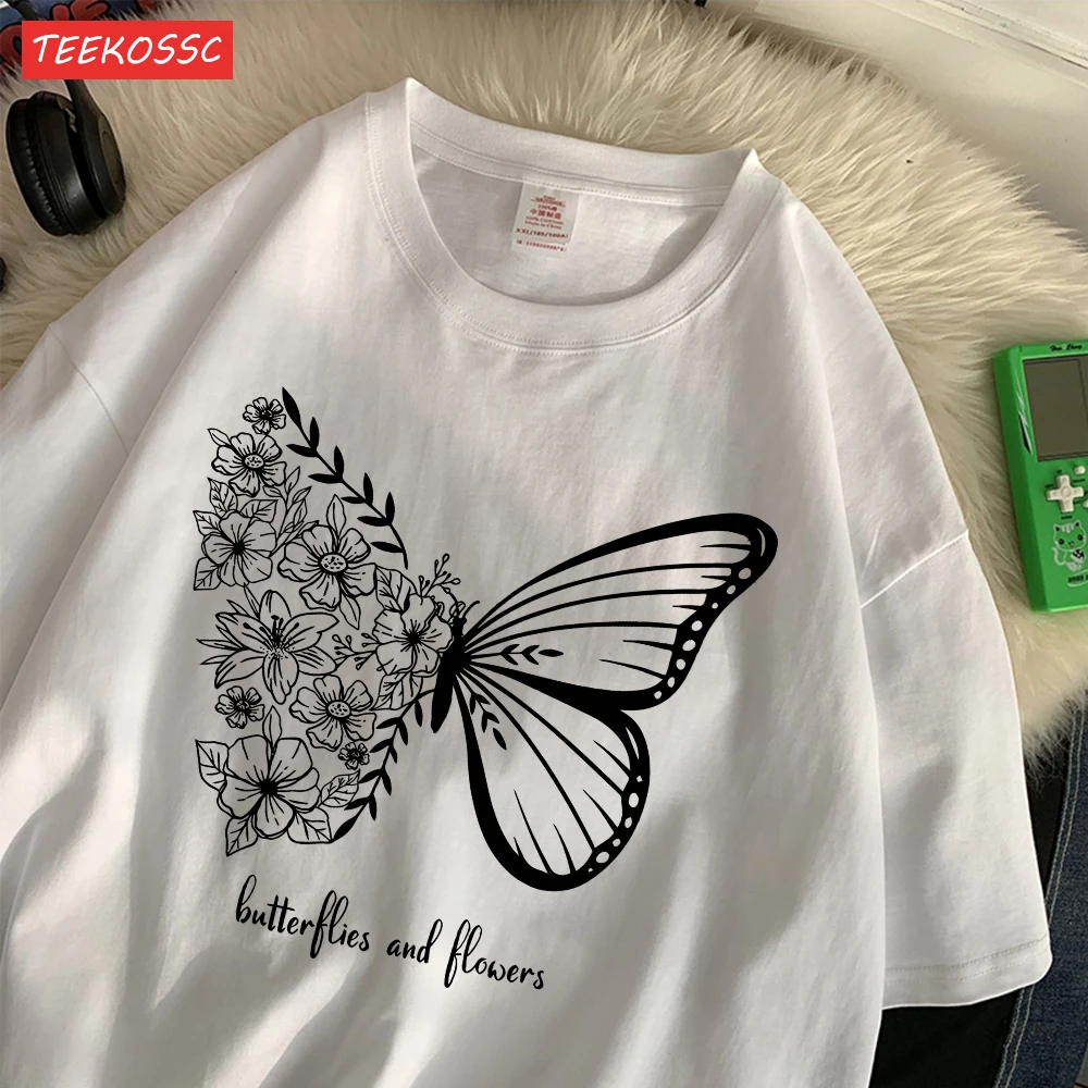 Butterfly and Roses on Geometric T-shirt for Women