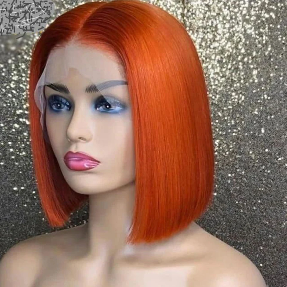 Ginger Short Bob Lace Front Wigs 100% Human Hair Wigs Bob Lace Wigs For Women Blonde Orange Straight Brazilian Hair Closure Wig