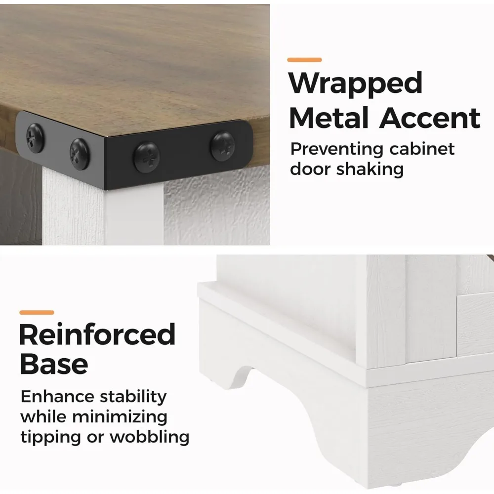 Nightstand Set of 2, White End Table with Charging Station, Tall Farmhouse Bedside Table with Large Storage and Shelf 6