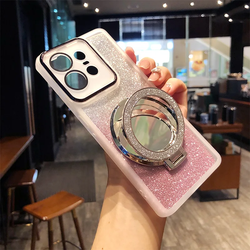 Glitter Magnetic Wireless Charging Mirror Soft Silicone Phone Cover