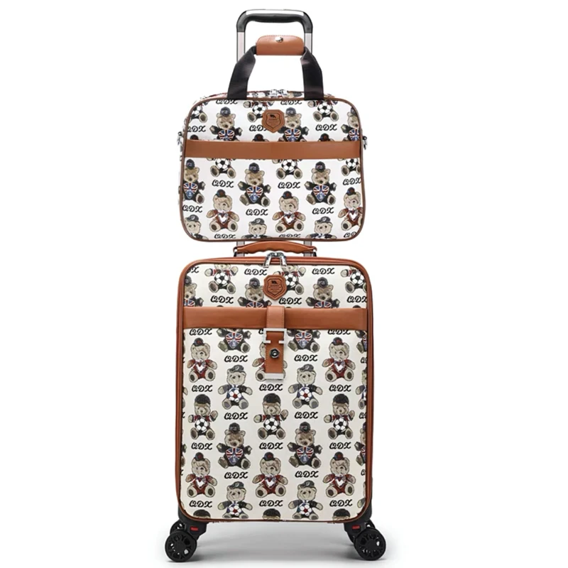 Hot! New Oxford cloth luggage sets Women Cartoon rolling luggage with handbag Men Retro trolley suitcase travel bag carry-ons