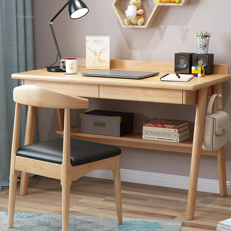 Nordic solid wood computer desk for home bedroom student reading desk small apartment office furniture